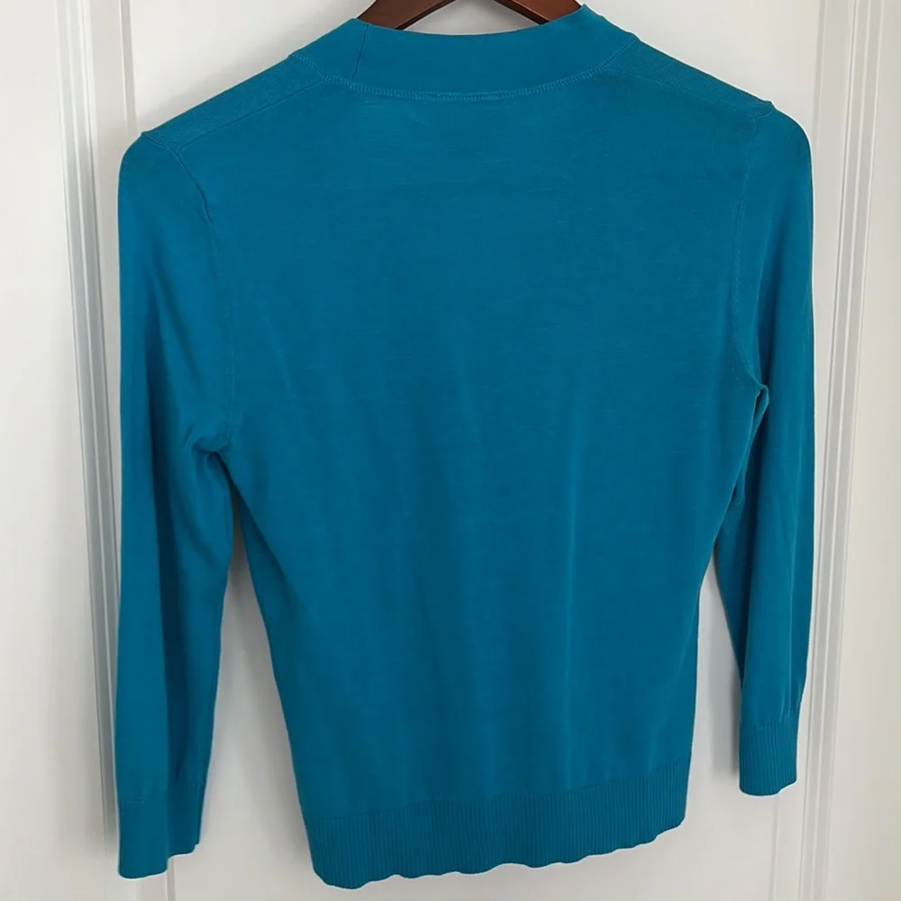 Tory Burch Teal V-Neck Button Cardigan